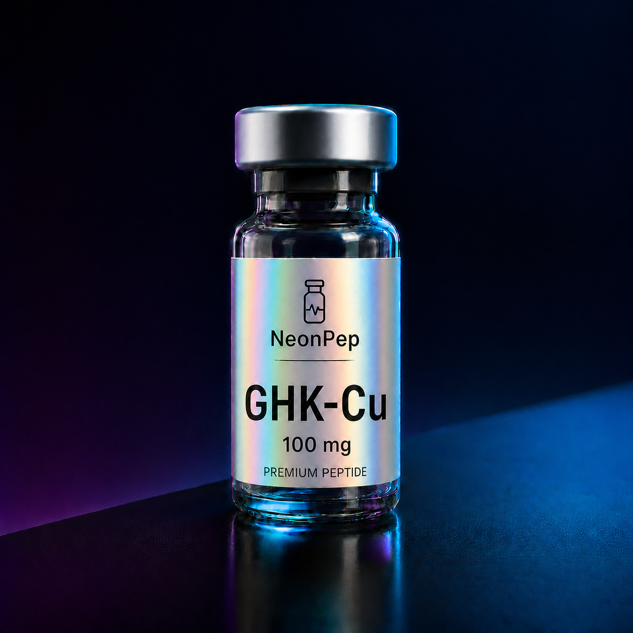 NeonPep GHK-Cu 100 mg smooth holographic premium peptide vial