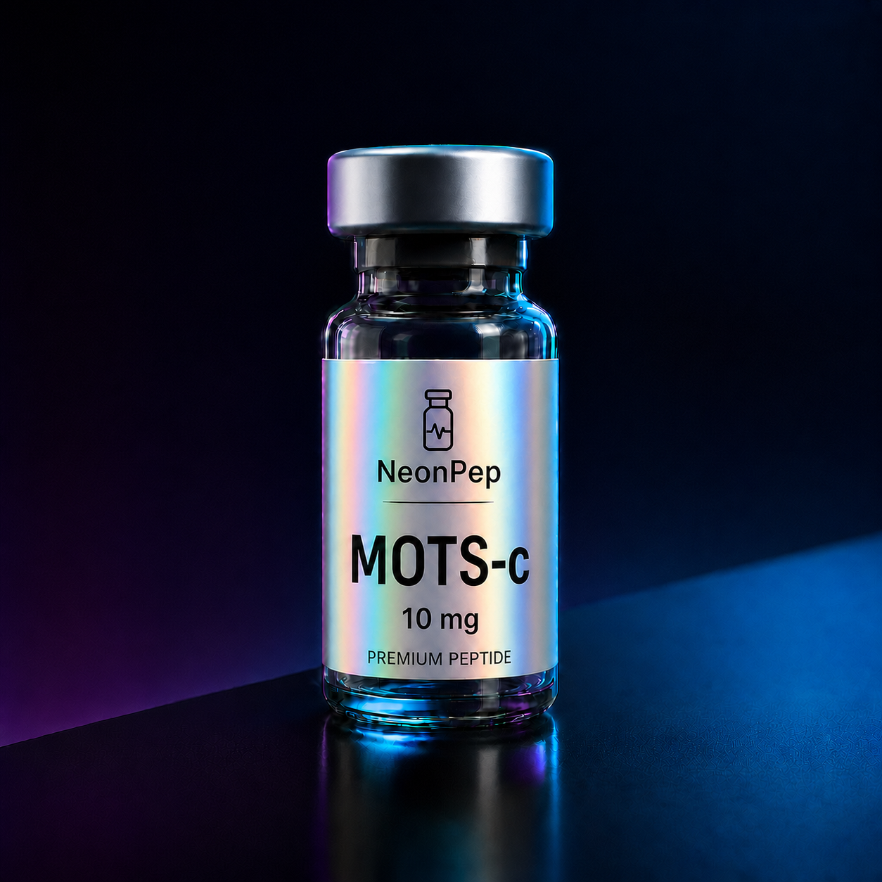 NeonPep MOTS-c 10 mg smooth holographic premium peptide vial